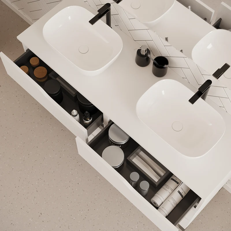 Meuble de salle de bain 140cm avec plateau et 2 vasques à poser zeus - 6 tiroirs - MATA