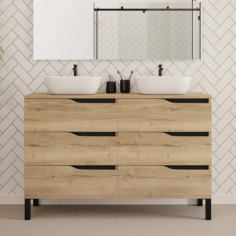 Meuble de salle de bain 140cm avec plateau et 2 vasques à poser zeus - 6 tiroirs - MATA