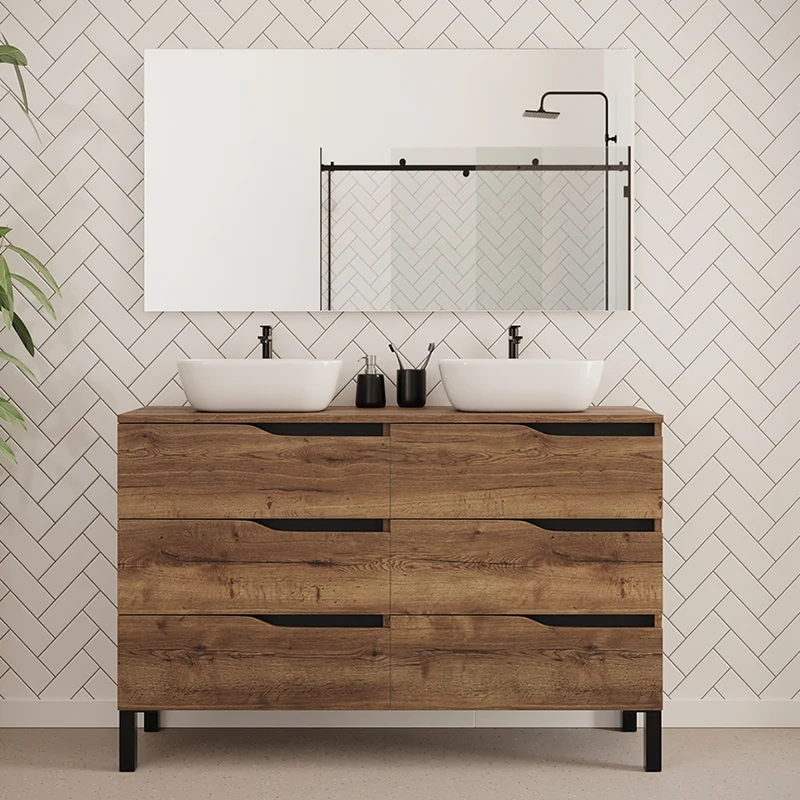 Meuble de salle de bain 140cm avec plateau et 2 vasques à poser zeus - 6 tiroirs - MATA