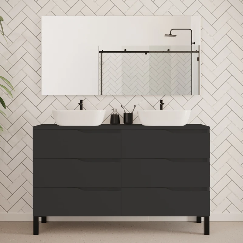 Meuble de salle de bain 140cm avec plateau et 2 vasques à poser zeus - 6 tiroirs - MATA