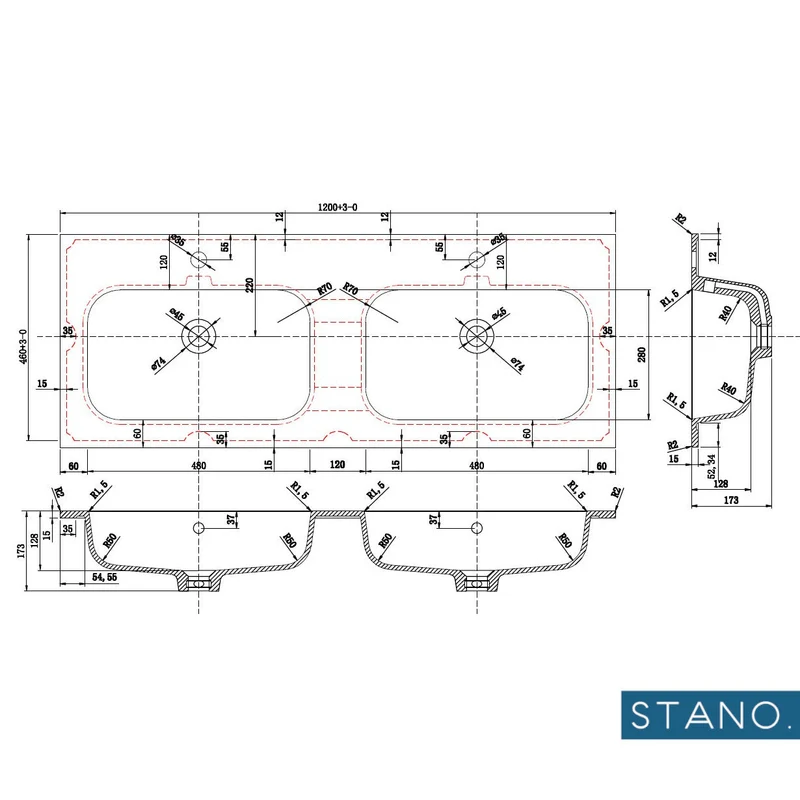 Mueble lavabo + lavabo doble 120 cm FORTINA blanco