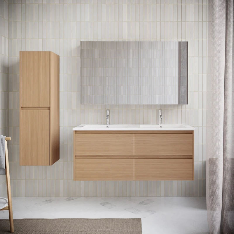 Mueble lavabo + lavabo doble 120 cm FORTINA roble claro