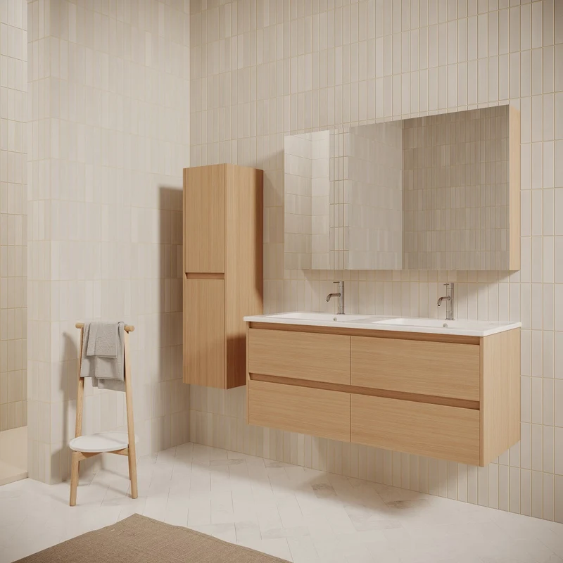 Mueble lavabo + lavabo doble 120 cm FORTINA roble claro
