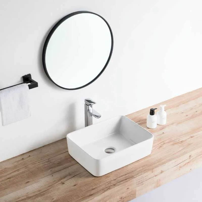 Lavabo blanco brillante sobre encimera cerámico CORDOBA 48 x 37 cm