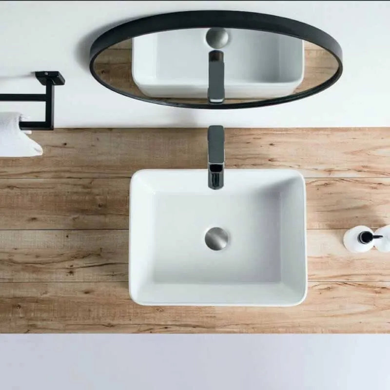 Lavabo blanco brillante sobre encimera cerámico CORDOBA 48 x 37 cm