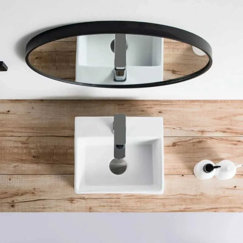 Lavabo blanco brillante sobre encimera cerámico SALTA 33 x 29 cm