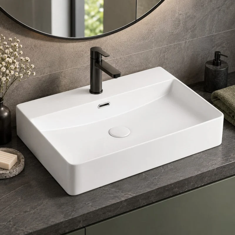 Lavabo blanco brillante sobre encimera cerámico ESTERO 60 x 42,5 cm