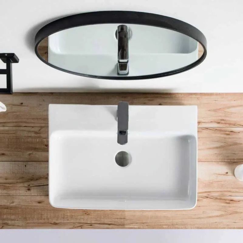 Lavabo blanco brillante sobre encimera cerámico ESTERO 60 x 42,5 cm