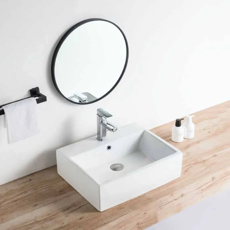 Lavabo blanco brillante sobre encimera cerámico CORRIENTES 53 x 42 cm