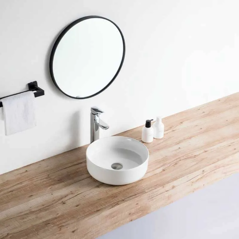 Lavabo blanco brillante sobre encimera cerámico MENDOZA Ø 36 cm