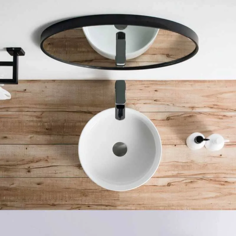 Lavabo blanco brillante sobre encimera cerámico MENDOZA Ø 36 cm