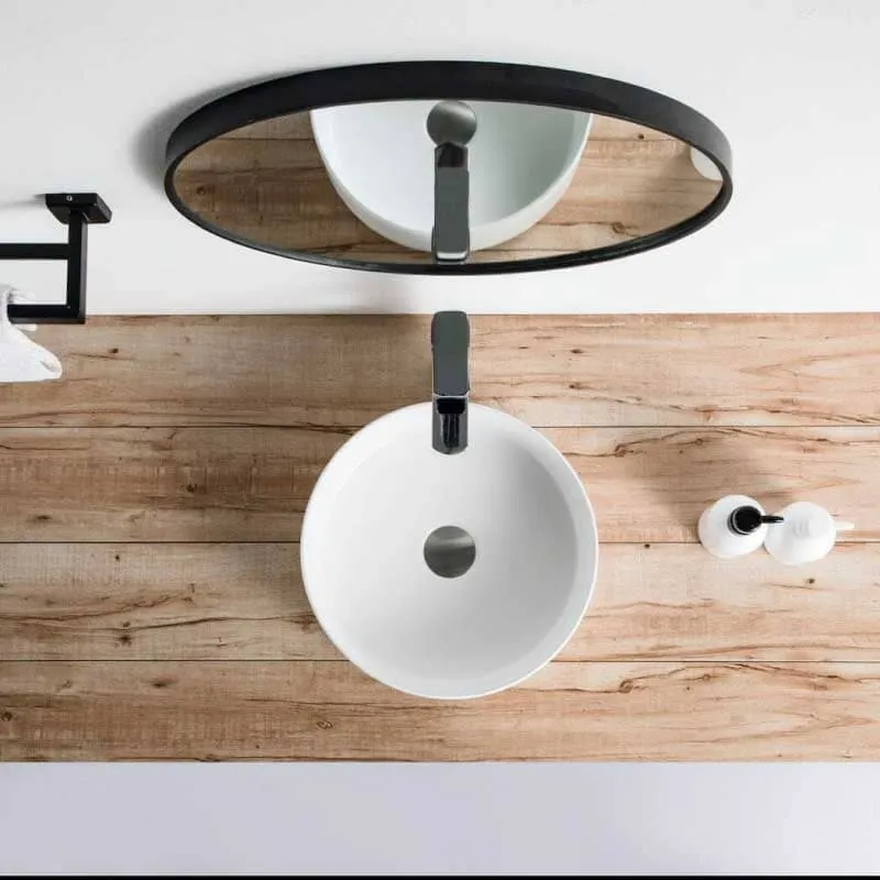 Lavabo blanco mate sobre encimera cerámico MENDOZA Ø 36 cm
