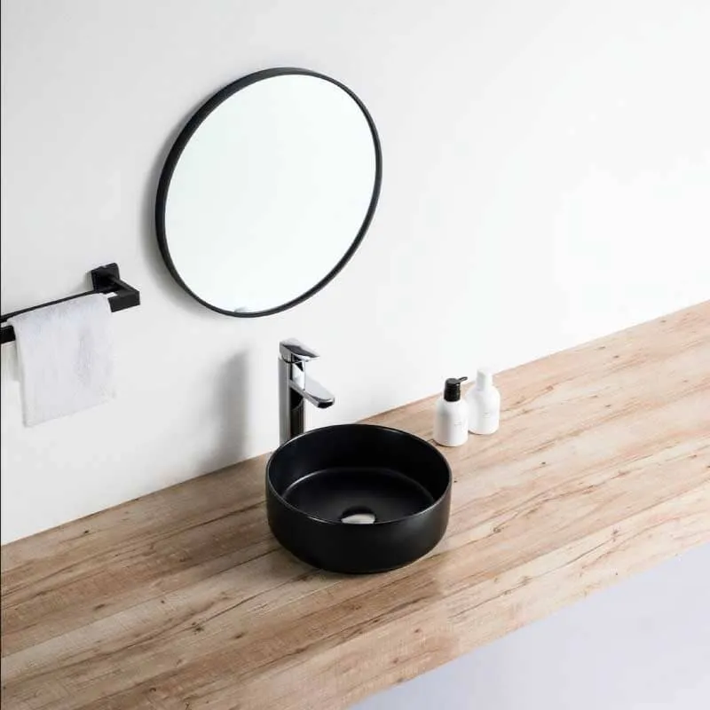Lavabo negro mate sobre encimera cerámico MENDOZA Ø 36 cm