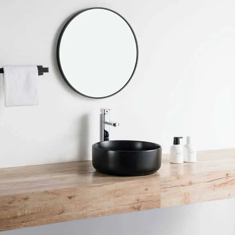 Lavabo negro mate sobre encimera cerámico MENDOZA Ø 36 cm