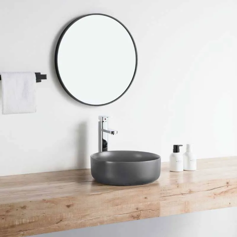 Lavabo antracita mate sobre encimera cerámico MENDOZA Ø 36 cm