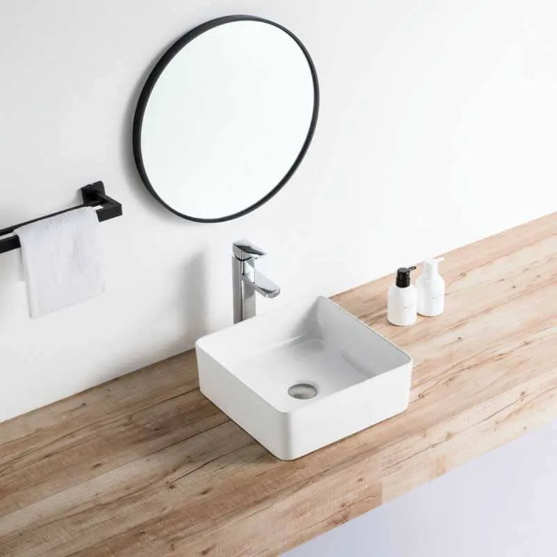 Lavabo blanco brillante sobre encimera cerámico RIVA 36,5 cm