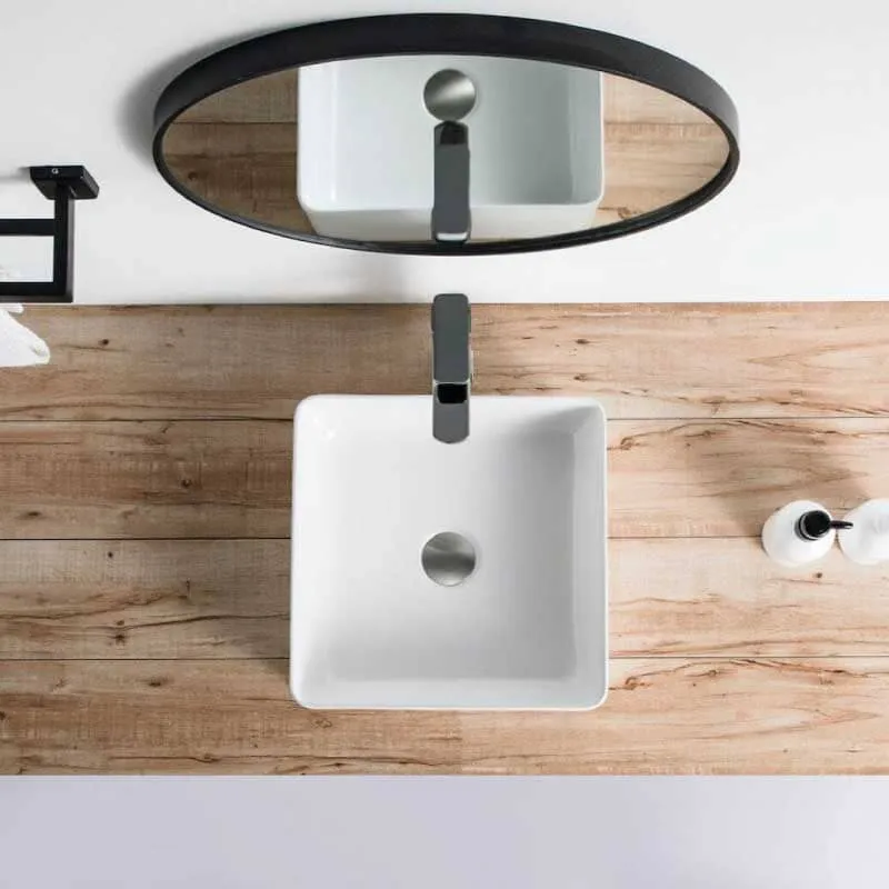 Lavabo blanco brillante sobre encimera cerámico RIVA 36,5 cm