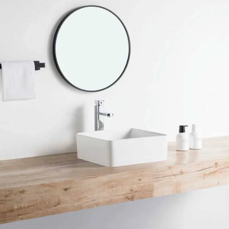 Lavabo blanco brillante sobre encimera cerámico RIVA 36,5 cm