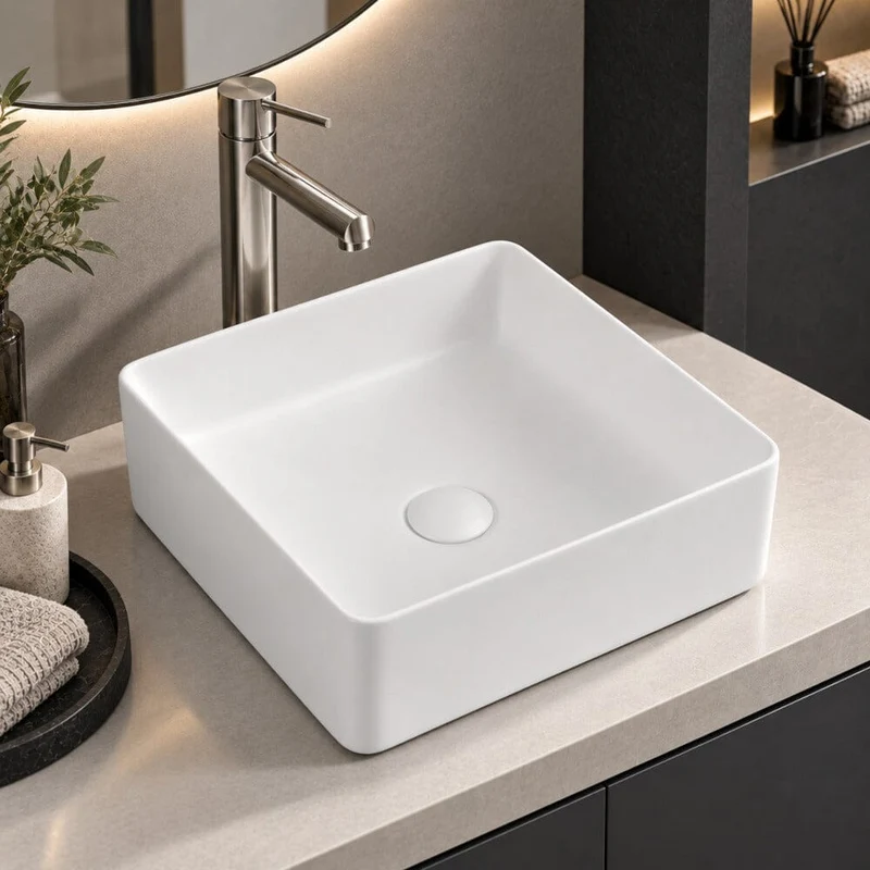Lavabo blanco mate sobre encimera cerámico RIVA 36,5 cm