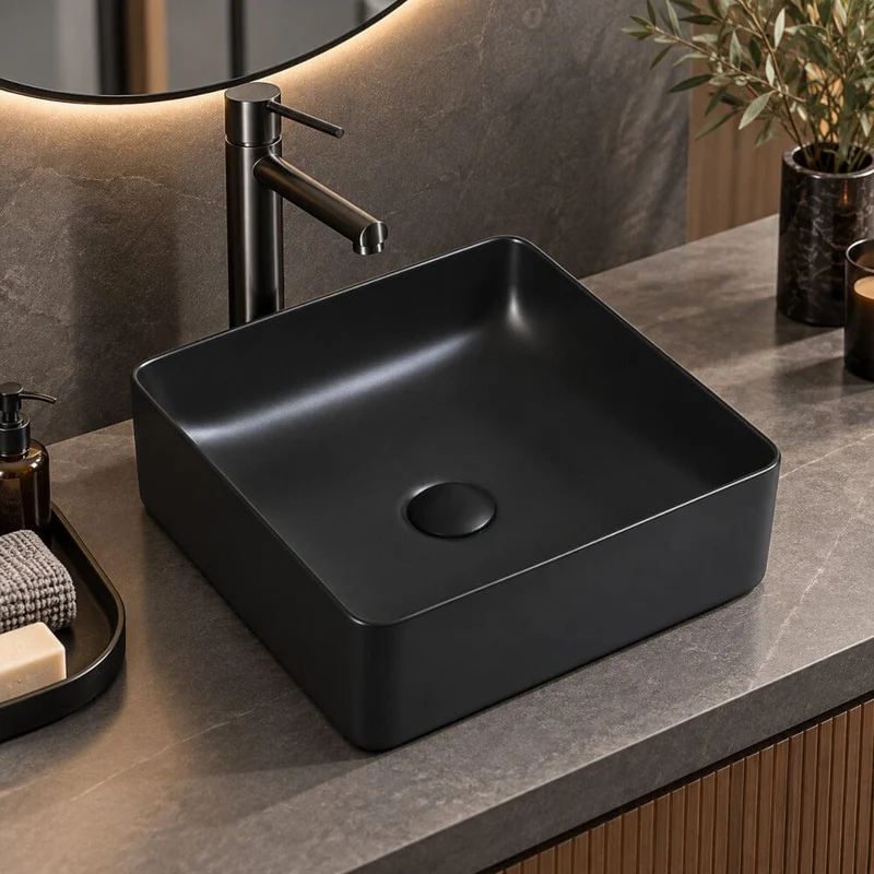 Lavabo negro mate sobre encimera cerámico RIVA 36,5 cm