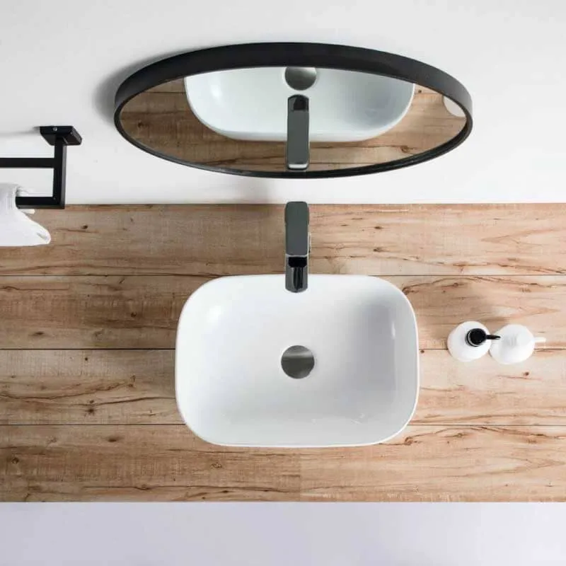 Lavabo blanco brillante sobre encimera cerámico CUARTO 45,5 x 32,5 cm
