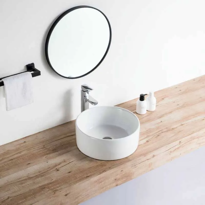 Lavabo blanco brillante sobre encimera cerámico DAVIA Ø40,5 cm