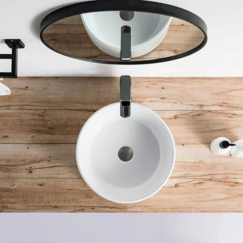 Lavabo blanco brillante sobre encimera cerámico DAVIA Ø40,5 cm