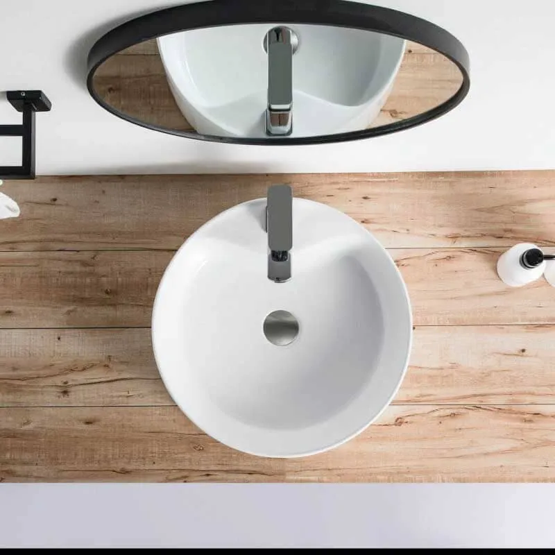 Lavabo blanco brillante sobre encimera cerámico VARRIA Ø46 cm