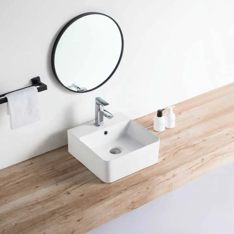 Lavabo blanco brillante sobre encimera cerámico VENADO 42 x 42,5 cm