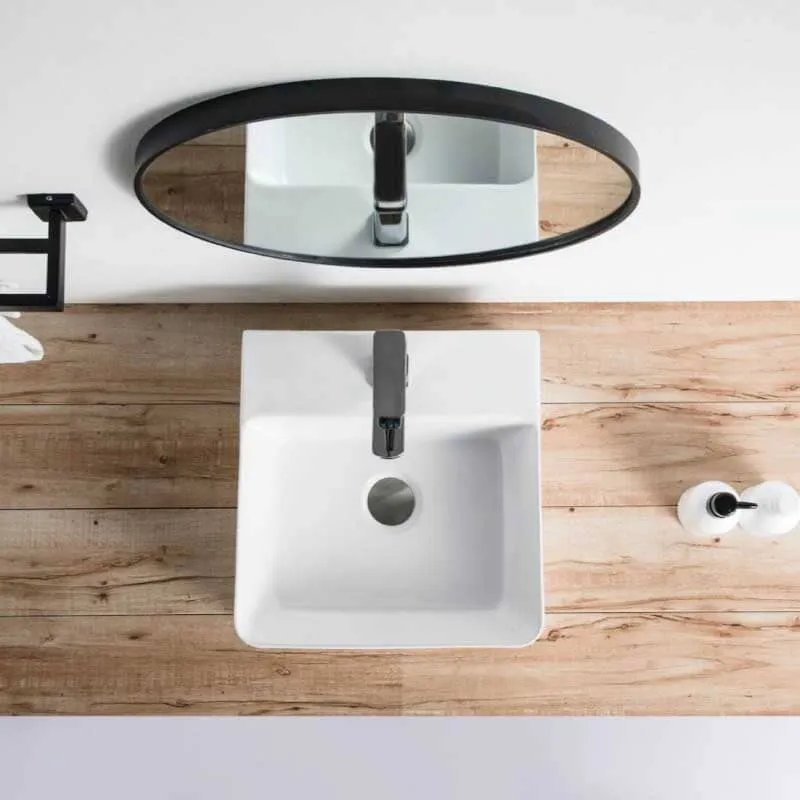 Lavabo blanco brillante sobre encimera cerámico VENADO 42 x 42,5 cm