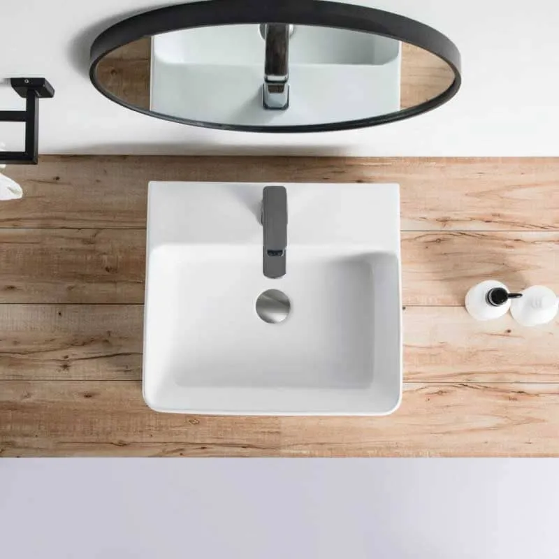 Lavabo blanco brillante sobre encimera cerámico VENADO 46 x 42 cm
