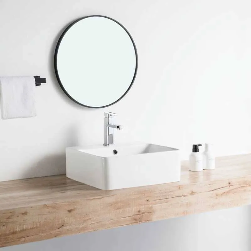 Lavabo blanco brillante sobre encimera cerámico VENADO 46 x 42 cm