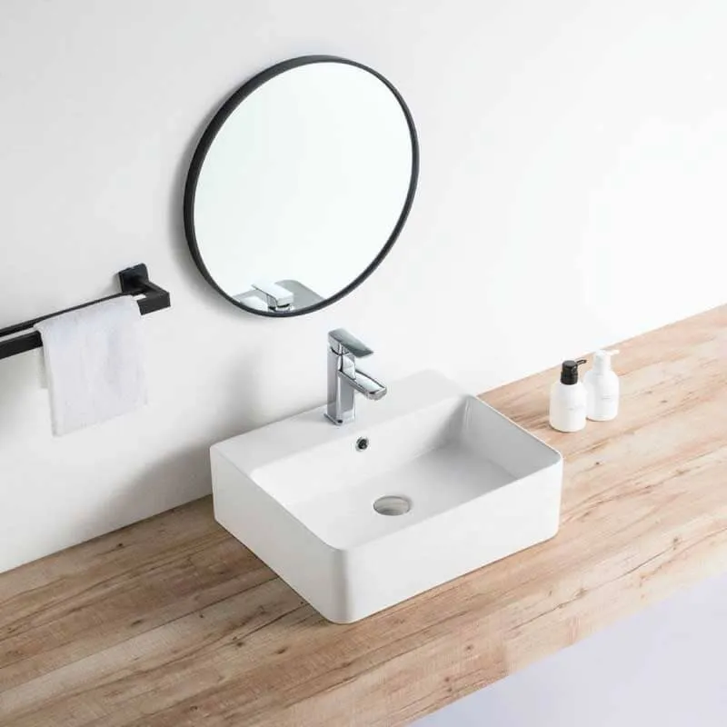 Lavabo blanco brillante sobre encimera cerámico VENADO 52 x 42 cm