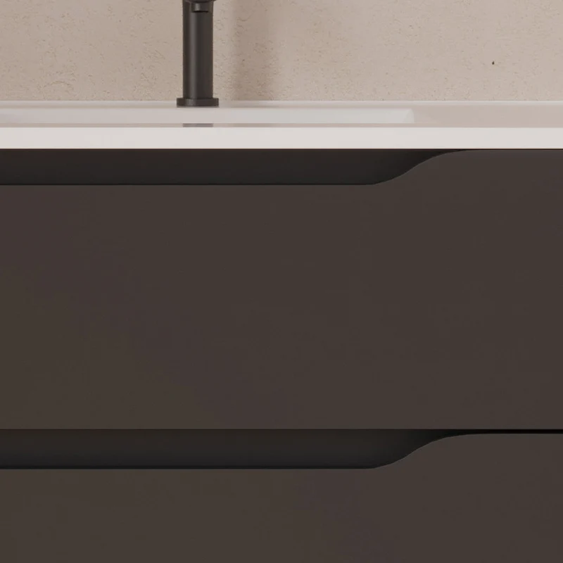 Meuble de salle de bain 100cm avec vasque déportée à droite et miroir - 2 tiroirs et un placard - ZARZA