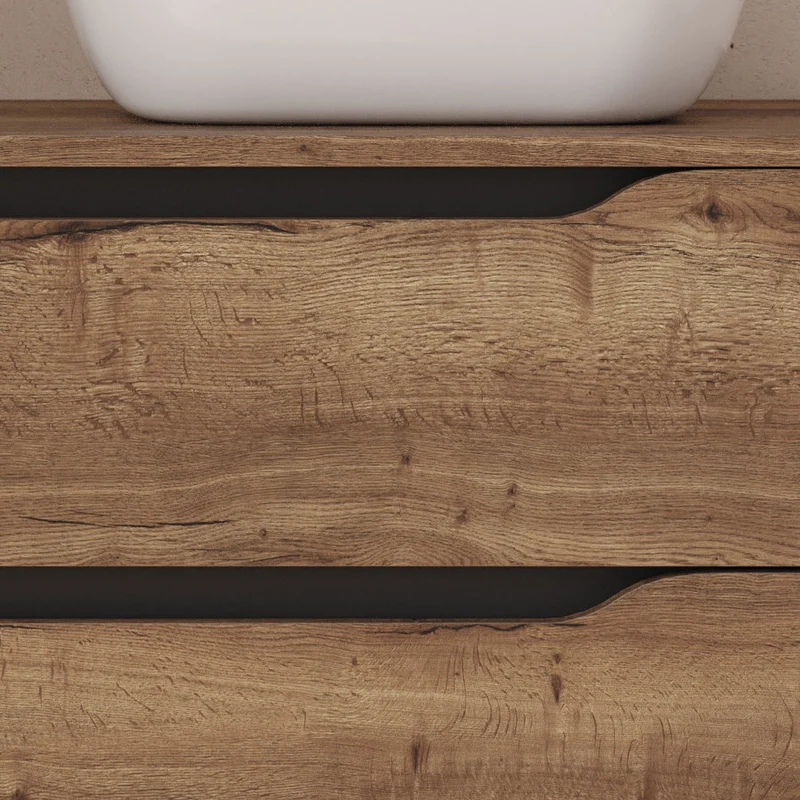 Meuble de salle de bain 100cm avec plateau et vasque à poser déportée à droite Zeus - sans miroir - 2 tiroirs et un placard - ZARZA