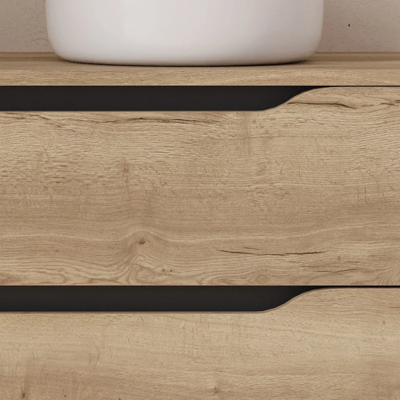 Meuble de salle de bain 100cm avec plateau et vasque à poser déportée à droite Ares - sans miroir - 2 tiroirs et un placard - ZARZA