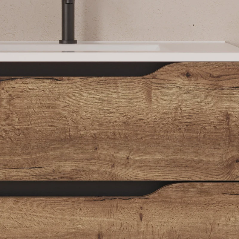 Meuble de salle de bain 100cm avec vasque déportée à droite - sans miroir - 2 tiroirs et un placard - ZARZA
