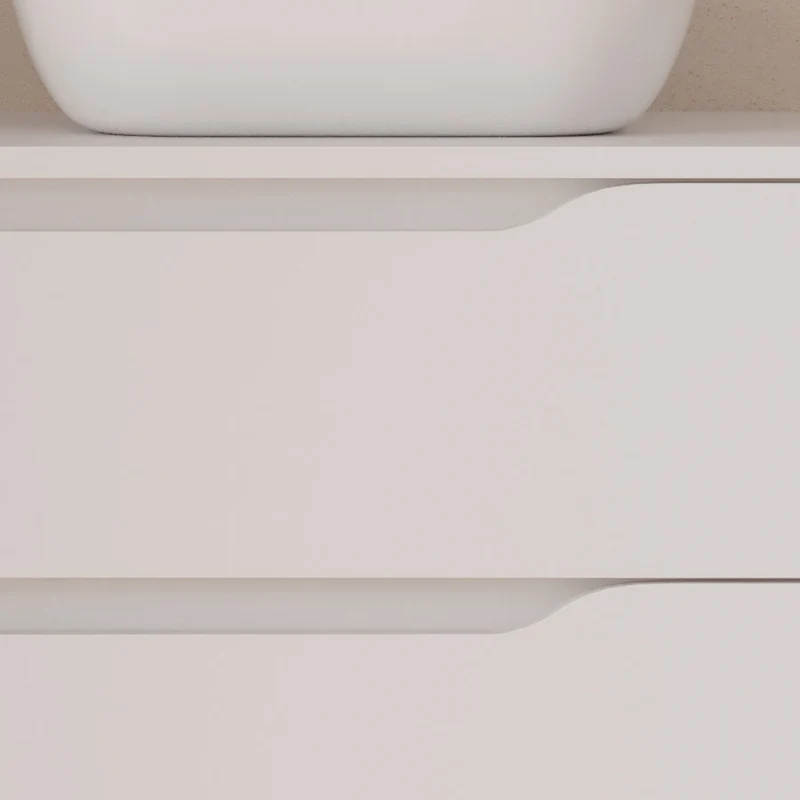 Meuble de salle de bain 80cm avec plateau, vasque à poser déportée à droite Zeus et miroir - 2 tiroirs et un placard - ZARZA