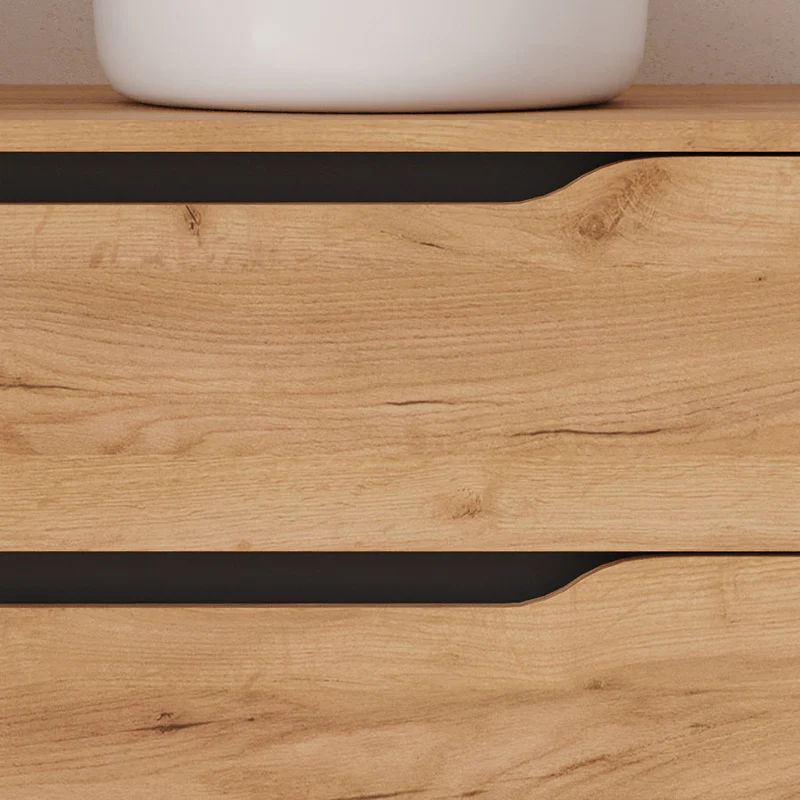 Meuble de salle de bain 80cm avec plateau, vasque à poser déportée à droite Ares et miroir - 2 tiroirs et un placard - ZARZA