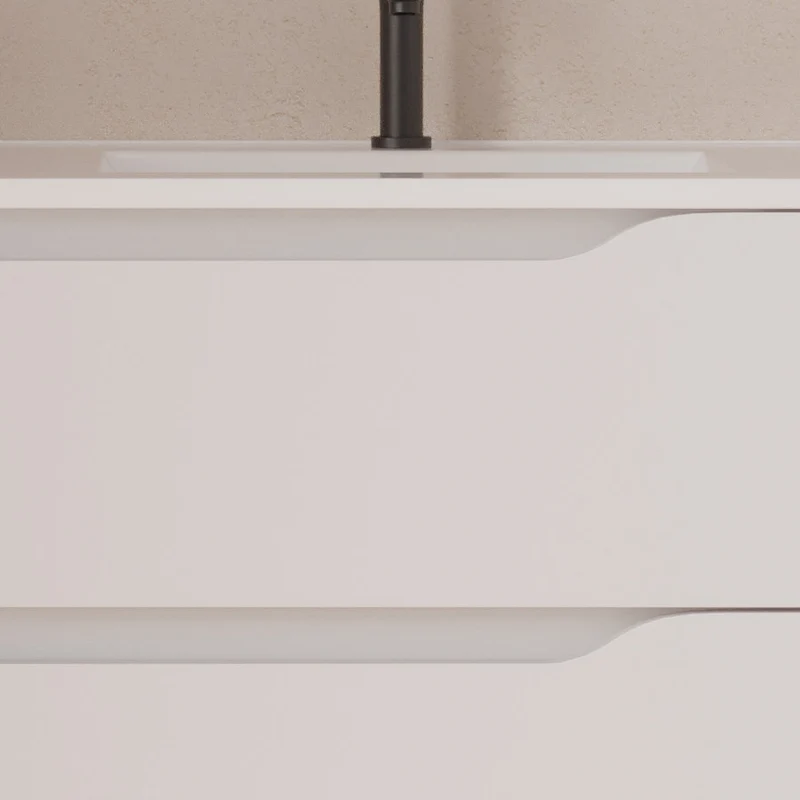 Meuble de salle de bain 80cm avec vasque déportée à droite et miroir - 2 tiroirs et un placard - ZARZA