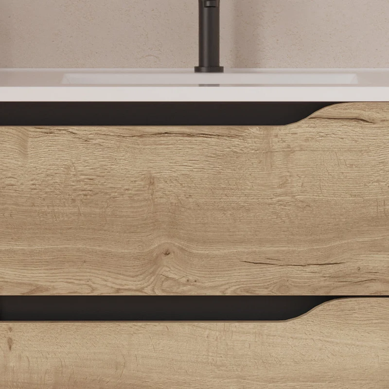 Meuble de salle de bain 80cm avec vasque déportée à droite et miroir - 2 tiroirs et un placard - ZARZA