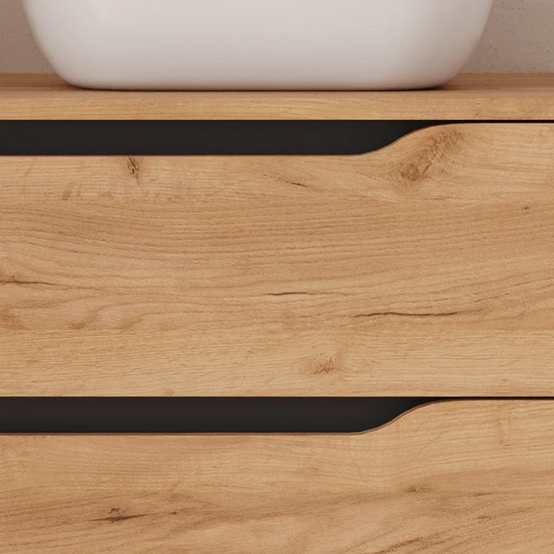 Meuble de salle de bain 80cm avec plateau et vasque à poser déportée à droite Zeus - sans miroir - 2 tiroirs et un placard - ZARZA