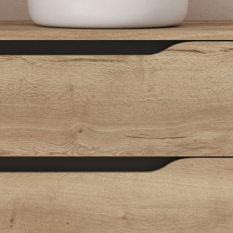 Meuble de salle de bain 80cm avec plateau et vasque à poser déportée à droite Ares - sans miroir - 2 tiroirs et un placard - ZARZA