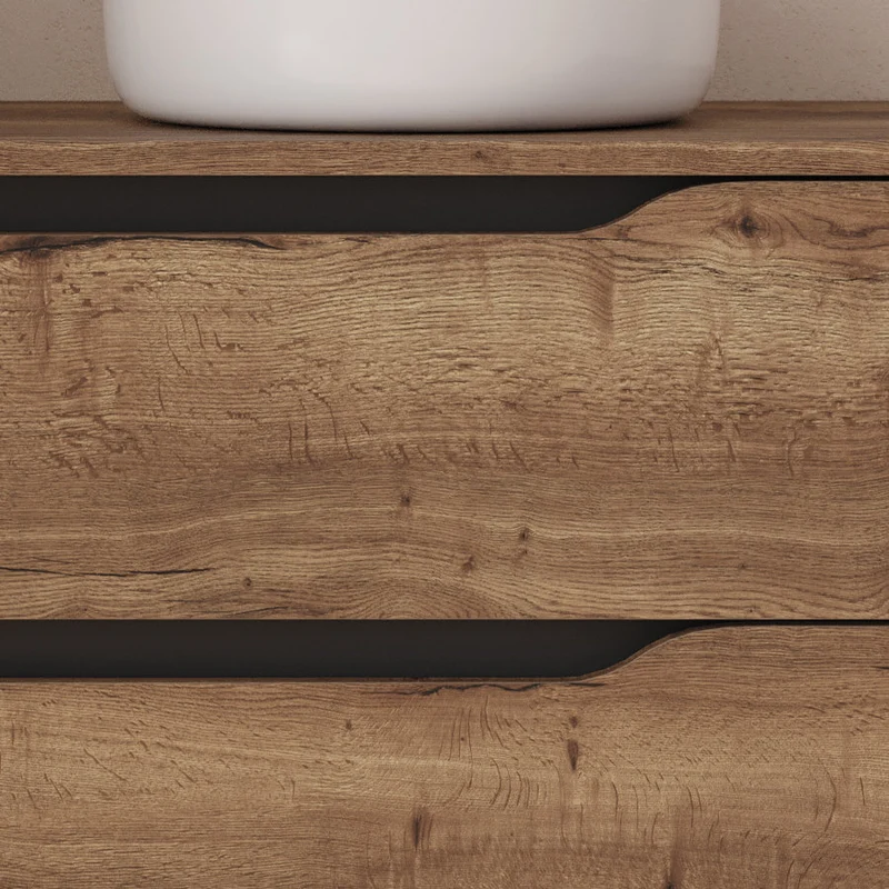 Meuble de salle de bain 80cm avec plateau et vasque à poser déportée à droite Ares - sans miroir - 2 tiroirs et un placard - ZARZA
