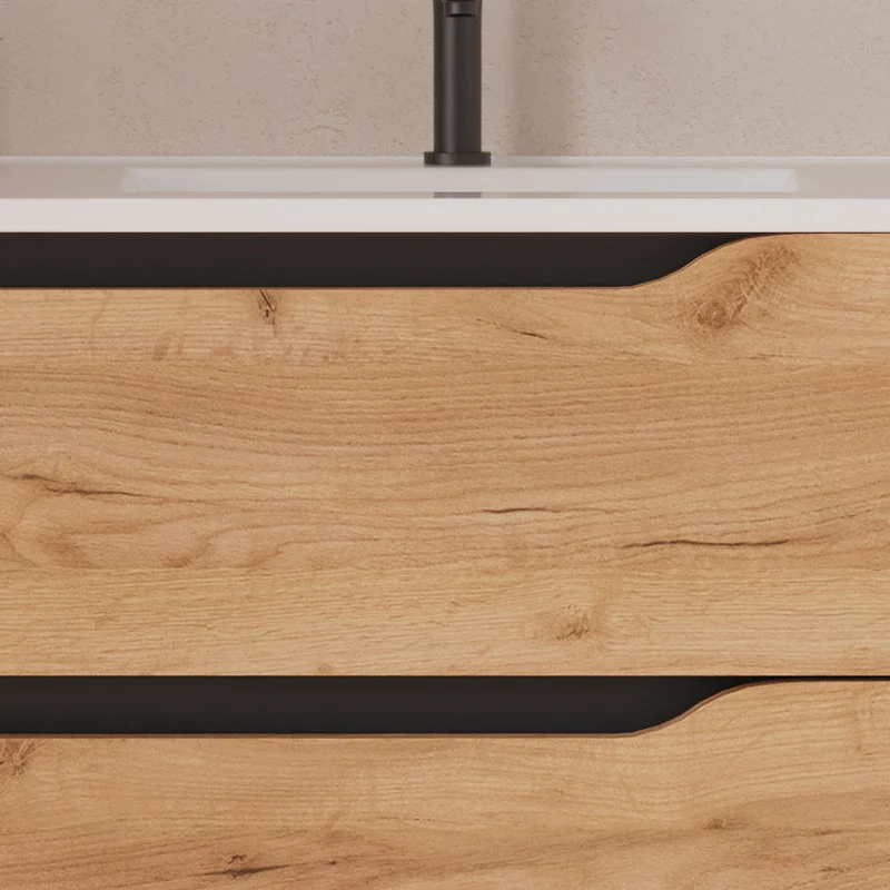 Meuble de salle de bain 80cm avec vasque déportée à droite - sans miroir - 2 tiroirs et un placard - ZARZA