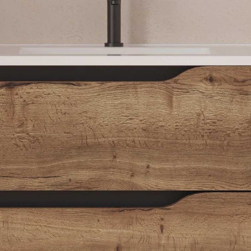 Meuble de salle de bain 80cm avec vasque déportée à droite - sans miroir - 2 tiroirs et un placard - ZARZA
