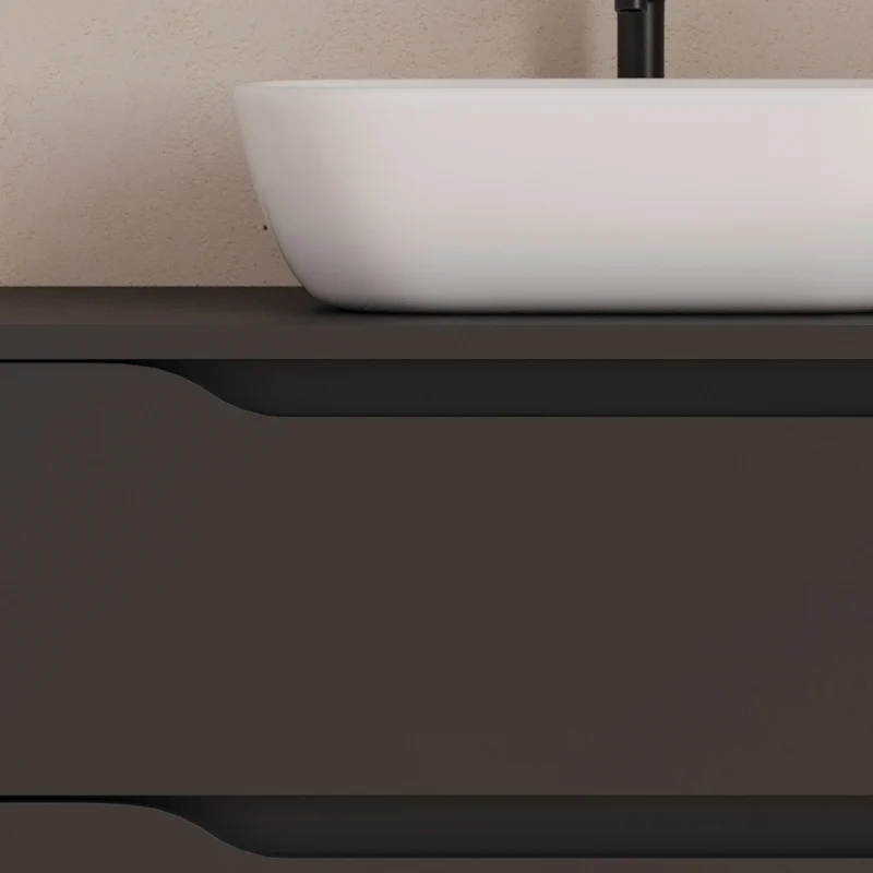 Meuble de salle de bain 120cm avec plateau, vasque à poser déportée à gauche Zeus et miroir - 2 tiroirs et un placard - ZARZA