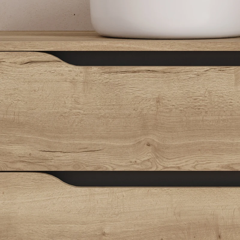 Meuble de salle de bain 120cm avec plateau, vasque à poser déportée à gauche Ares et miroir - 2 tiroirs et un placard - ZARZA