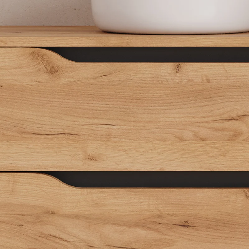 Meuble de salle de bain 120cm avec plateau, vasque à poser déportée à gauche Ares et miroir - 2 tiroirs et un placard - ZARZA