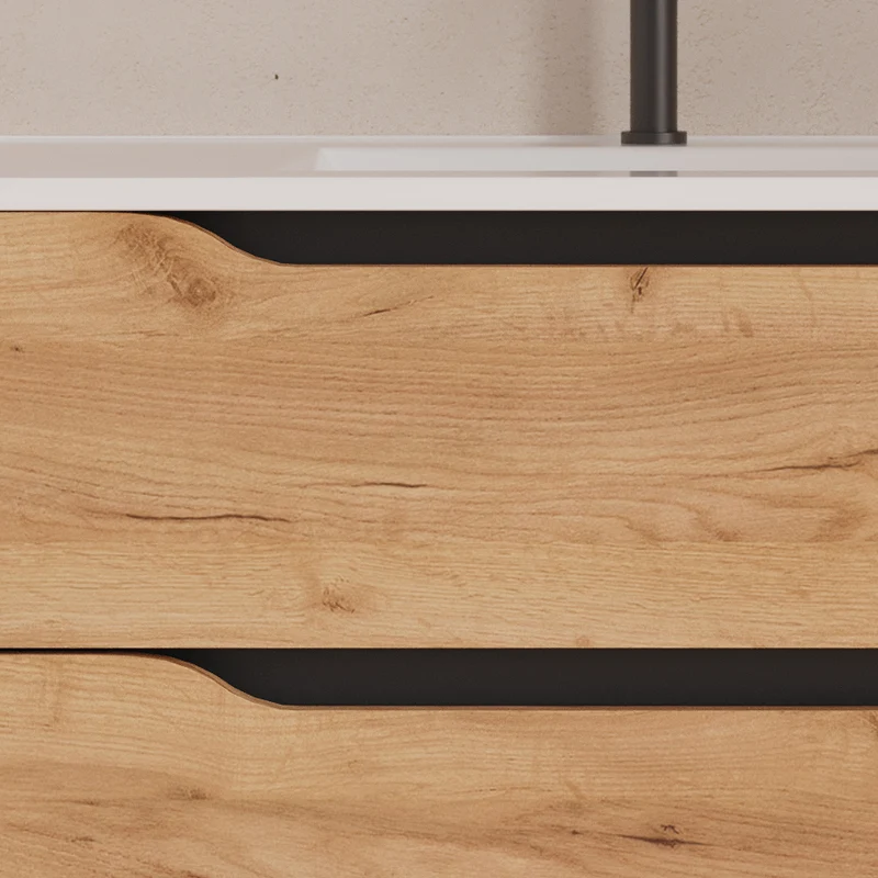 Meuble de salle de bain 120cm avec vasque déportée à gauche et miroir - 2 tiroirs et un placard - ZARZA